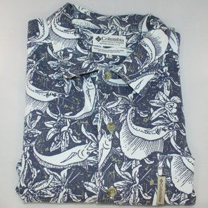 Columbia Sportsware Floral/Fish Pattern Short Sleeve Shirt L